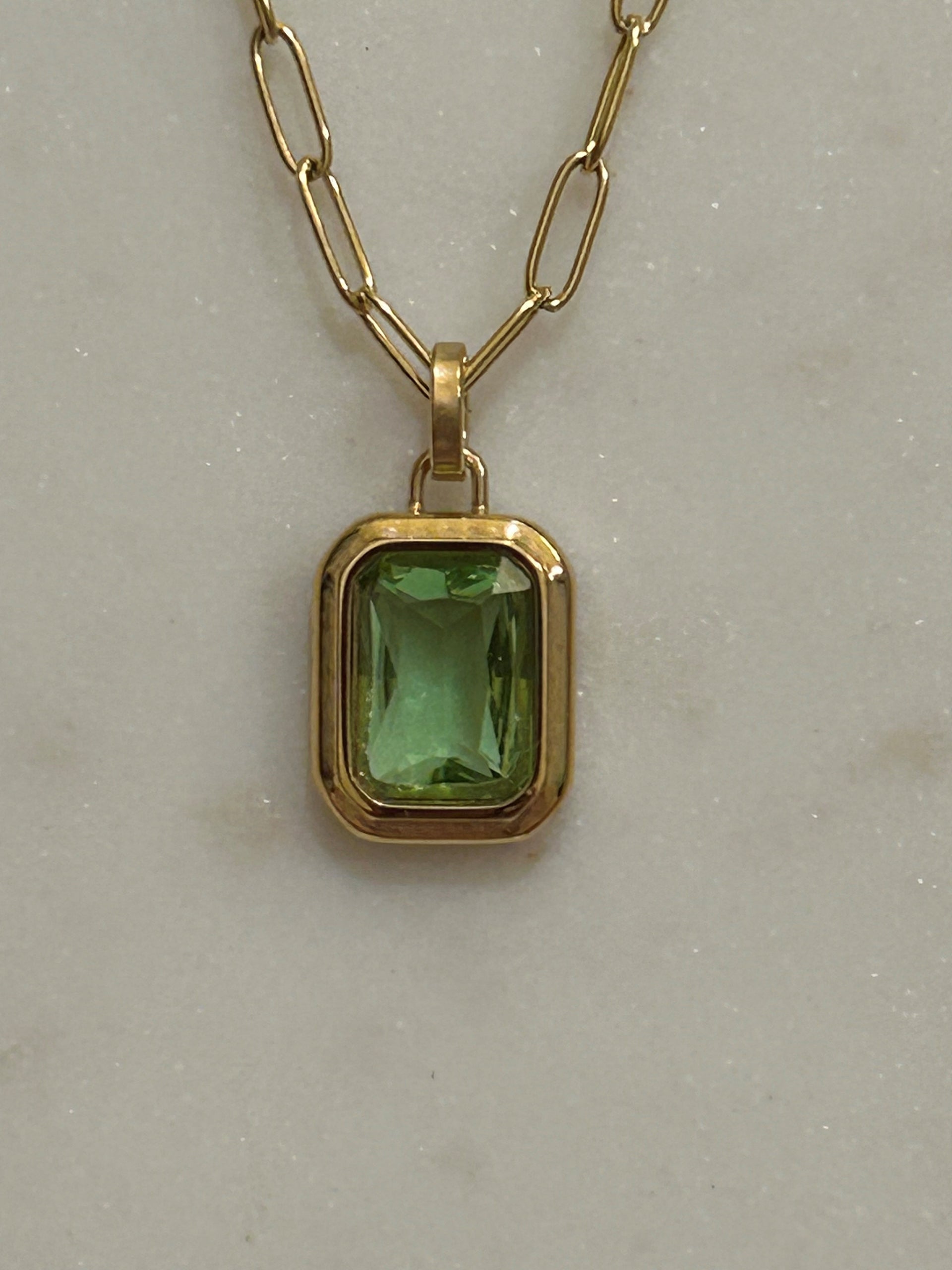 Prasiolite Charm & Gold Link Necklace