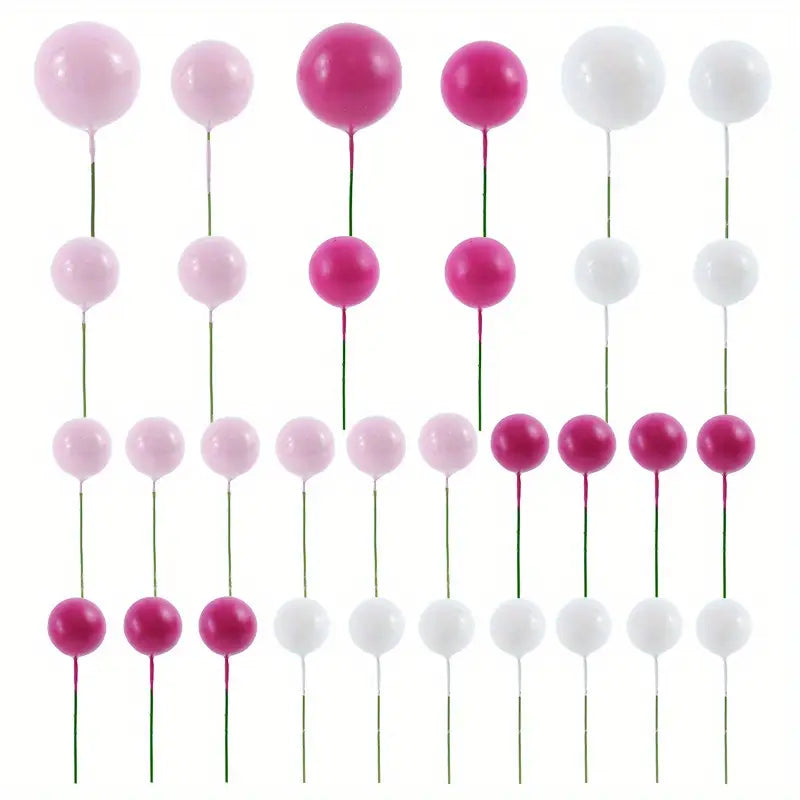 32Pcs/set Ball Cake Toppers Pink Gold Pearl Balls Cupcake