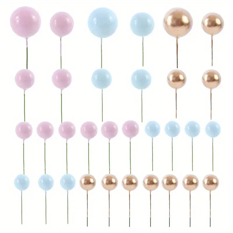 32Pcs/set Ball Cake Toppers Pink Gold Pearl Balls Cupcake