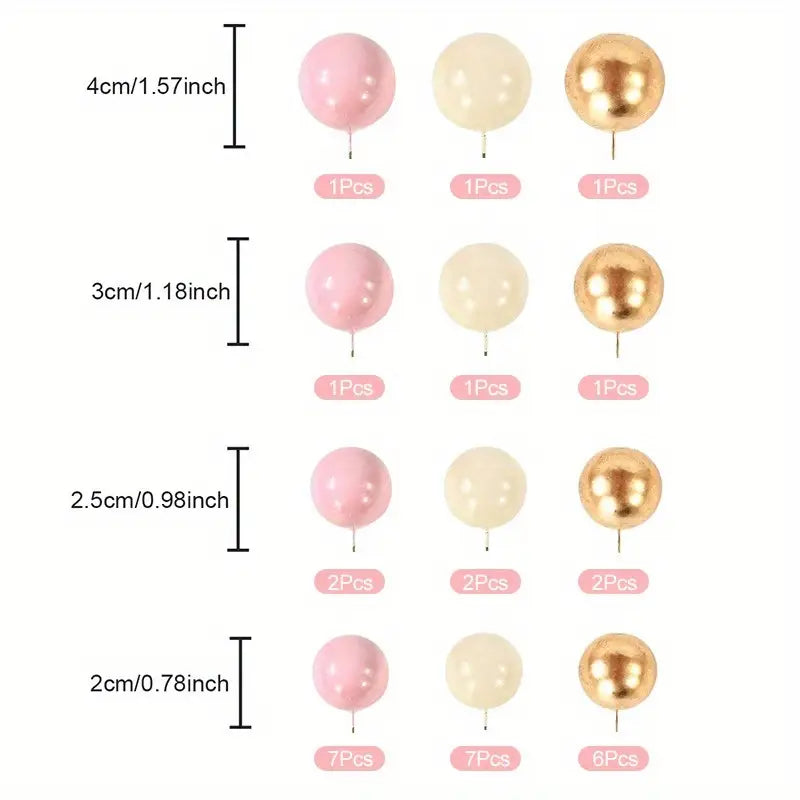 32Pcs/set Ball Cake Toppers Pink Gold Pearl Balls Cupcake