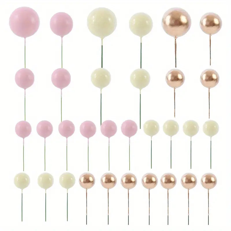 32Pcs/set Ball Cake Toppers Pink Gold Pearl Balls Cupcake
