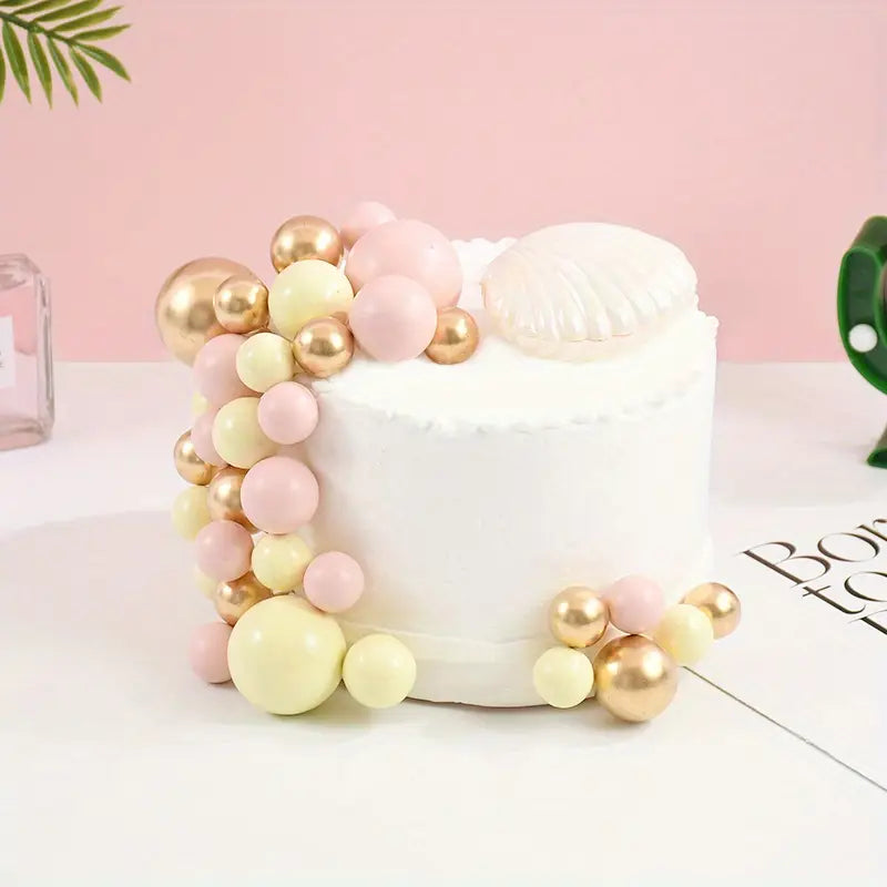 32Pcs/set Ball Cake Toppers Pink Gold Pearl Balls Cupcake