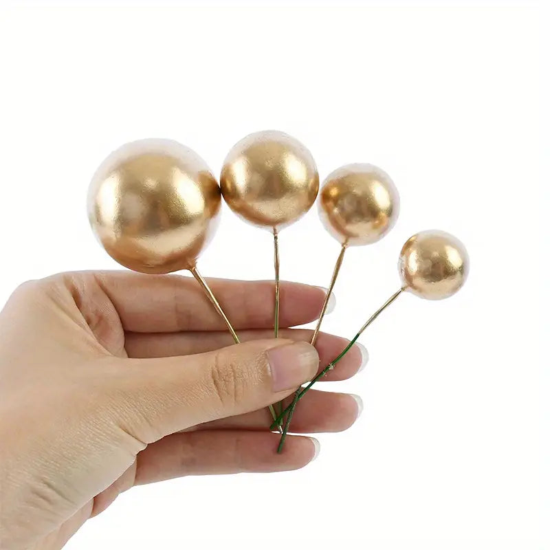 32Pcs/set Ball Cake Toppers Pink Gold Pearl Balls Cupcake