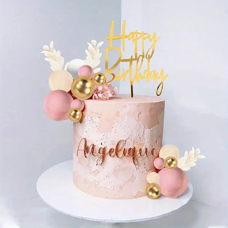 32Pcs/set Ball Cake Toppers Pink Gold Pearl Balls Cupcake