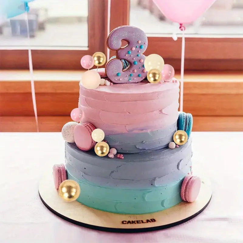 32Pcs/set Ball Cake Toppers Pink Gold Pearl Balls Cupcake