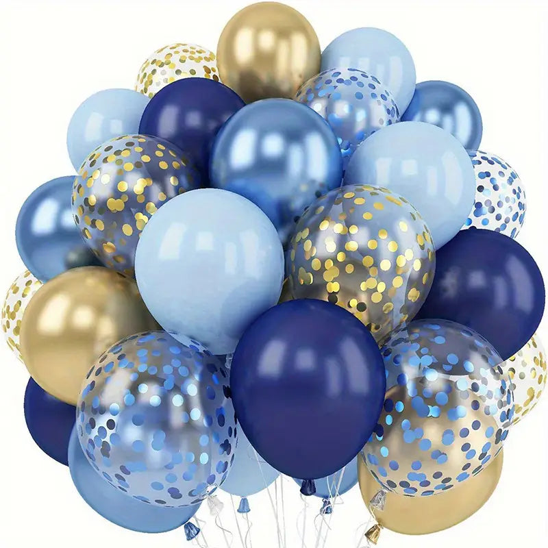 42-Piece Balloon Set - Navy, Golden, Blue Latex Balloons for Parties