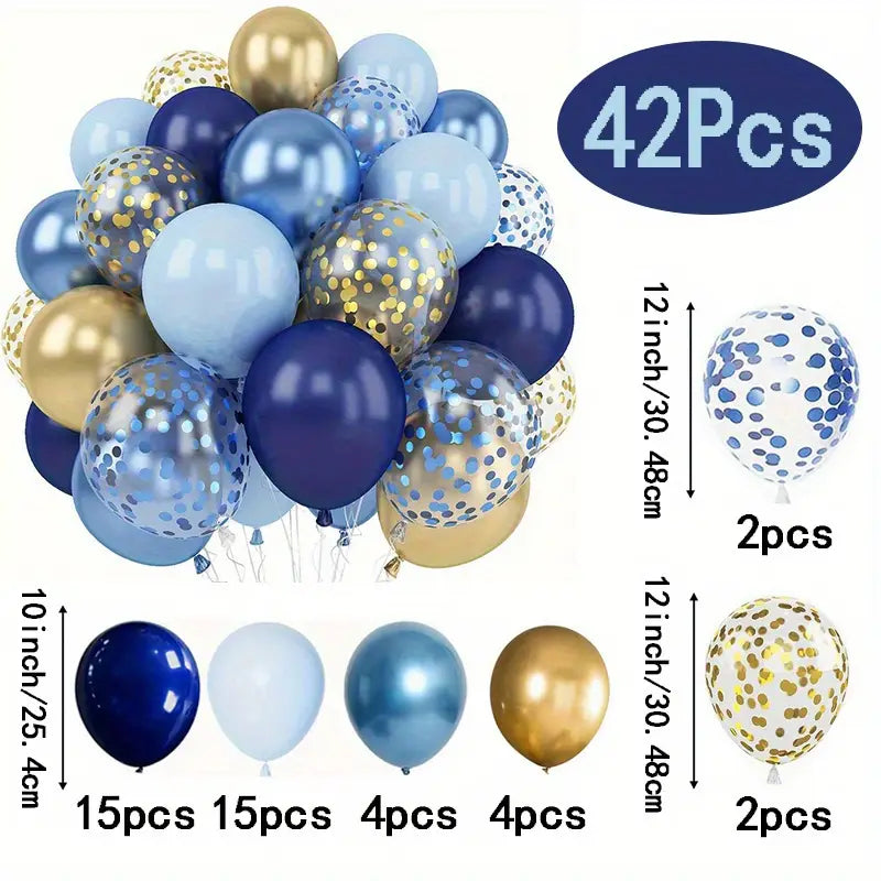 42-Piece Balloon Set - Navy, Golden, Blue Latex Balloons for Parties