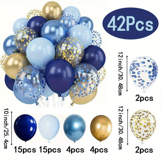42-Piece Balloon Set - Navy, Golden, Blue Latex Balloons for Parties