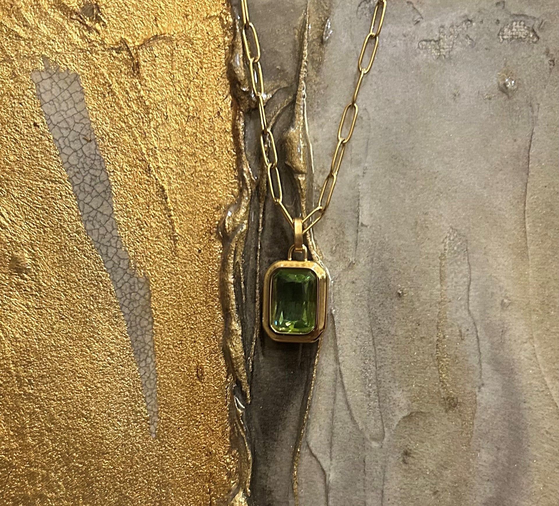 Prasiolite Charm & Gold Link Necklace