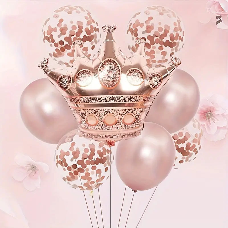 8PCS Rose Golden Crown Aluminum Film Balloon Set