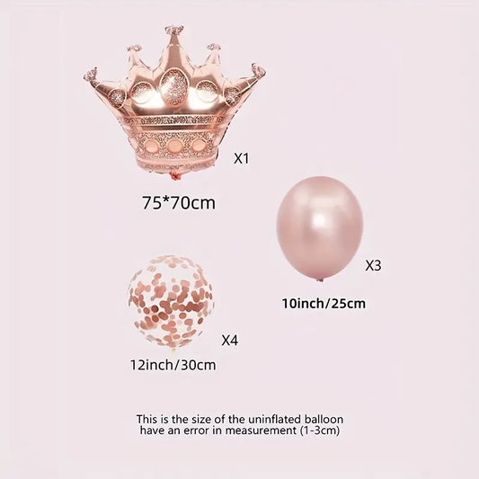 8PCS Rose Golden Crown Aluminum Film Balloon Set