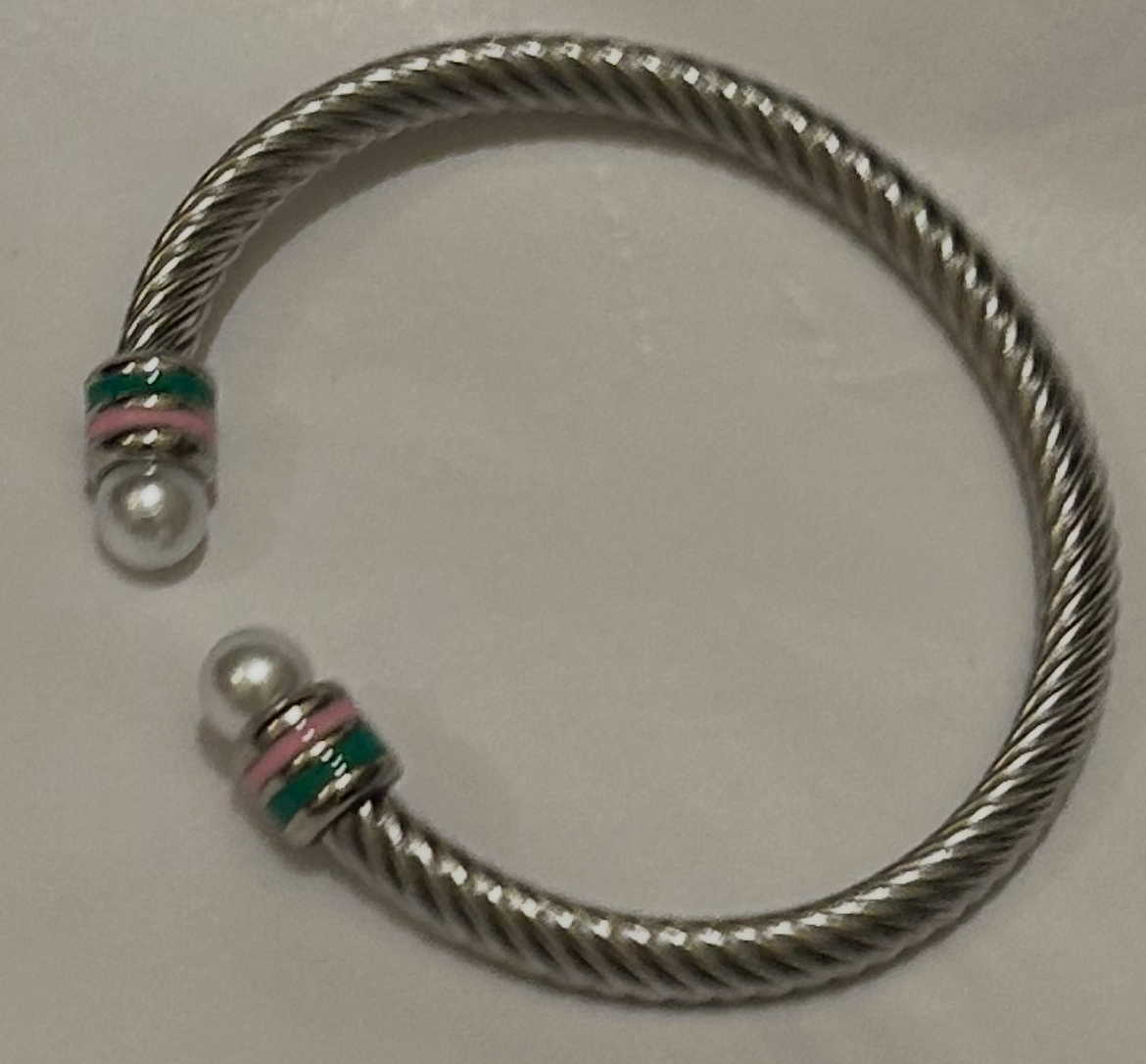 Pink & Green Cable Cuff Bracelet
