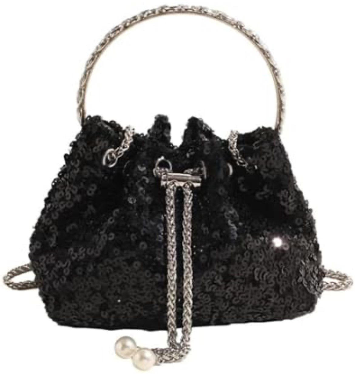 Black Sequins Drawstring Purse