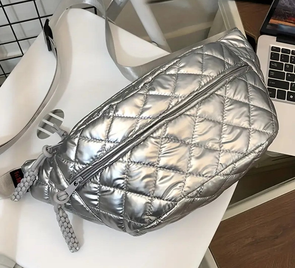 7 Silver Quilted Crossbody Waist Bag