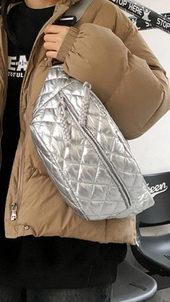 7 Silver Quilted Crossbody Waist Bag