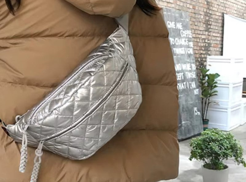 7 Silver Quilted Crossbody Waist Bag