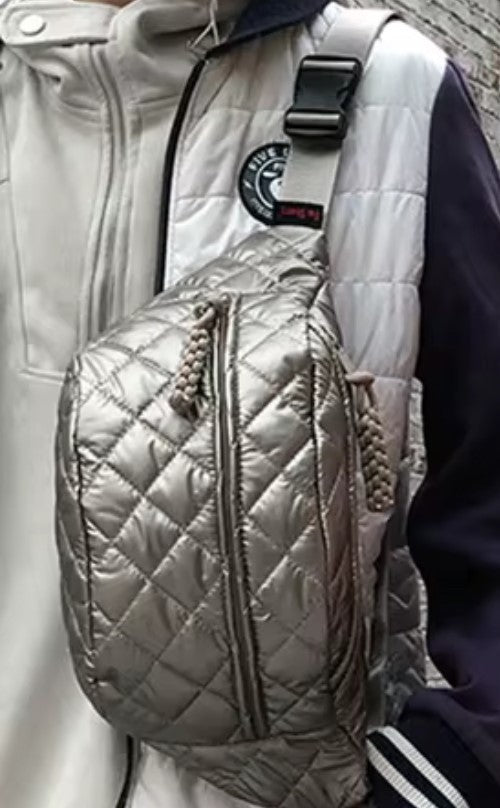 7 Silver Quilted Crossbody Waist Bag