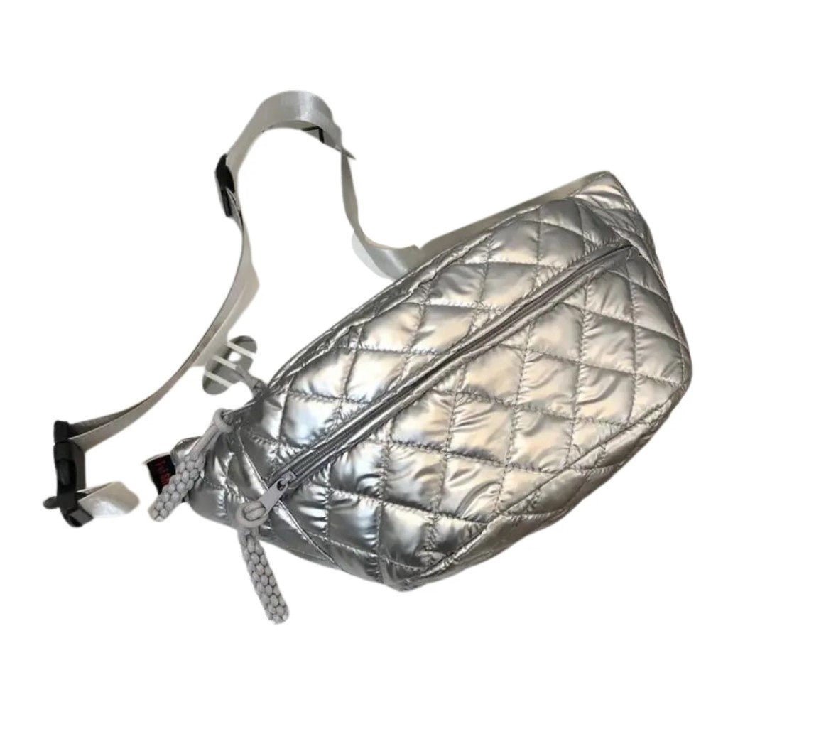7 Silver Quilted Crossbody Waist Bag