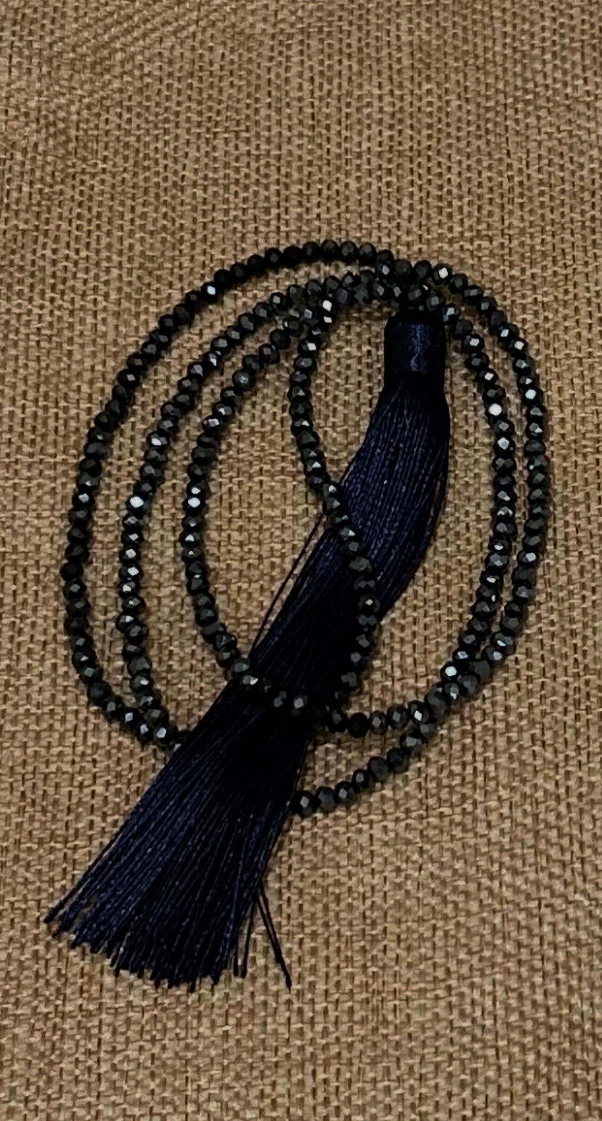 Black Crystal Tassel Necklace