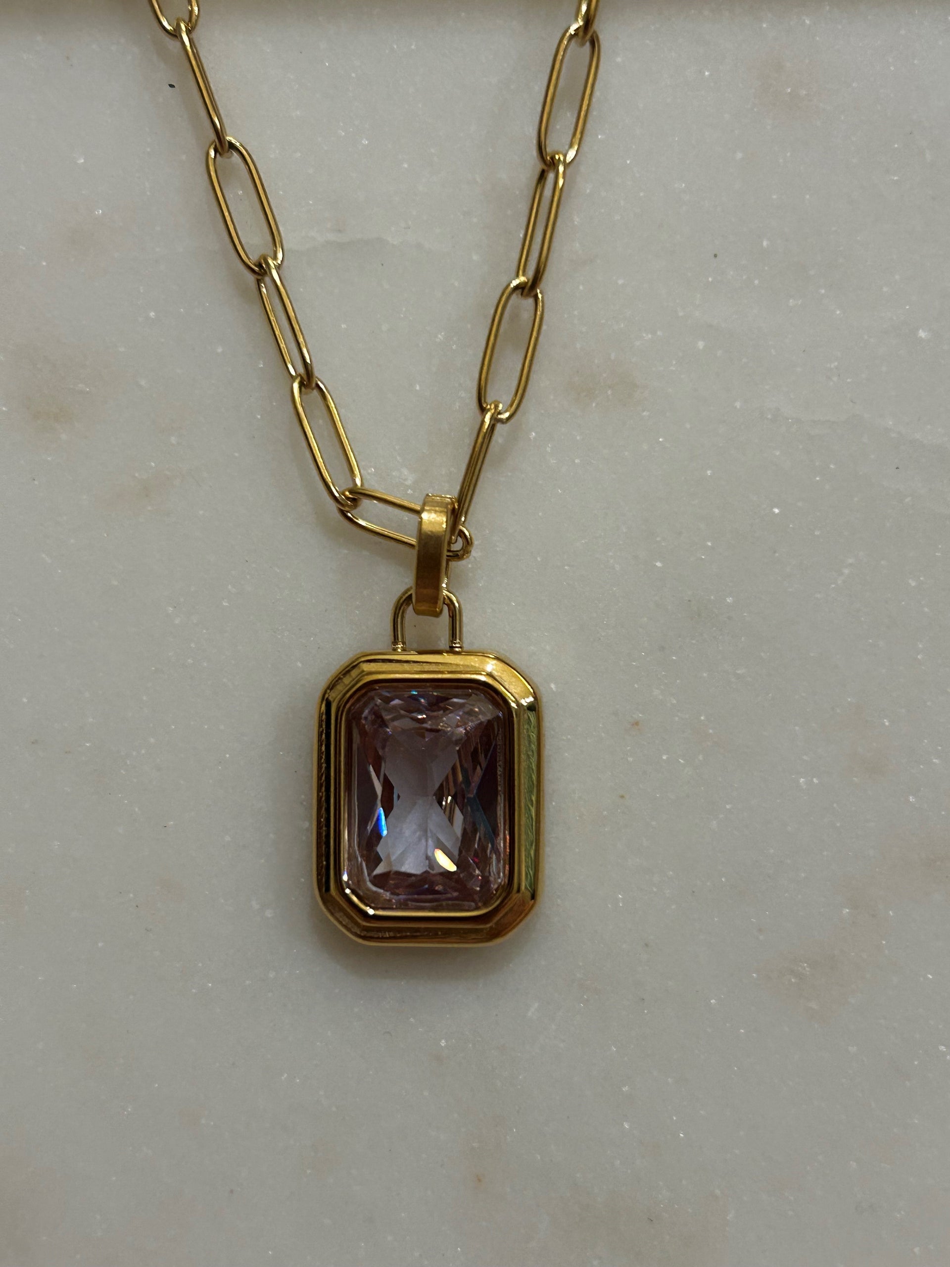 Amethyst Charm & Gold link necklace