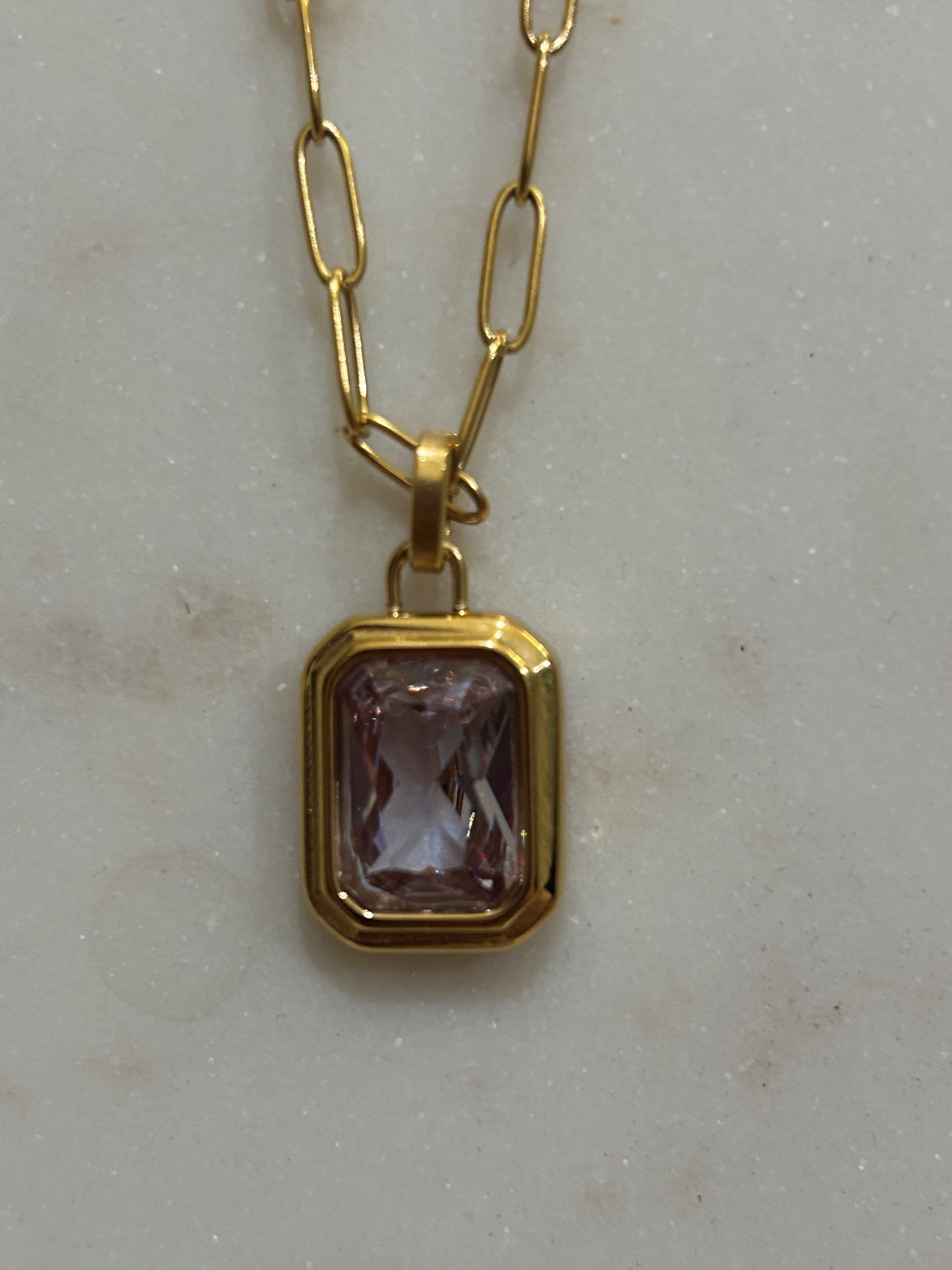Amethyst Charm & Gold link necklace