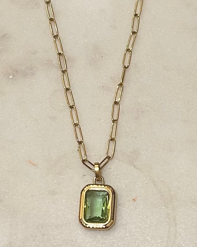 Prasiolite Charm & Gold Link Necklace
