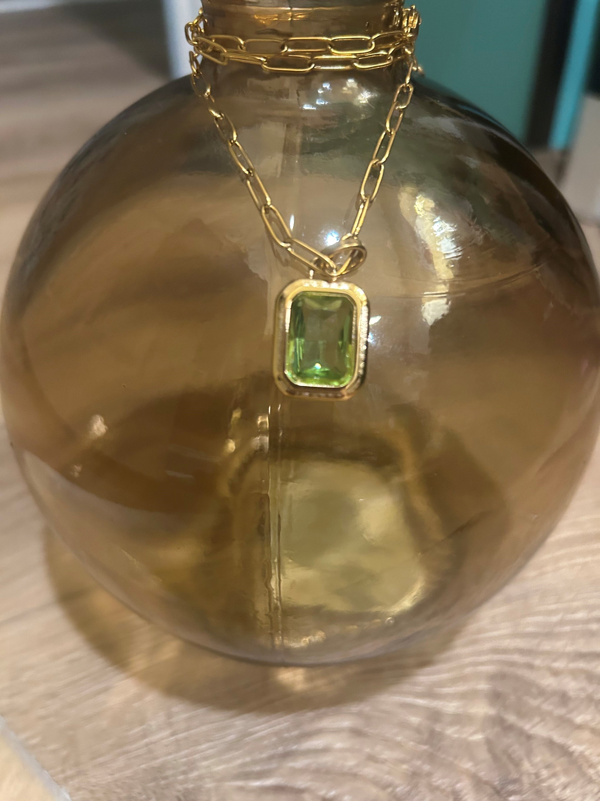 Prasiolite Charm & Gold Link Necklace