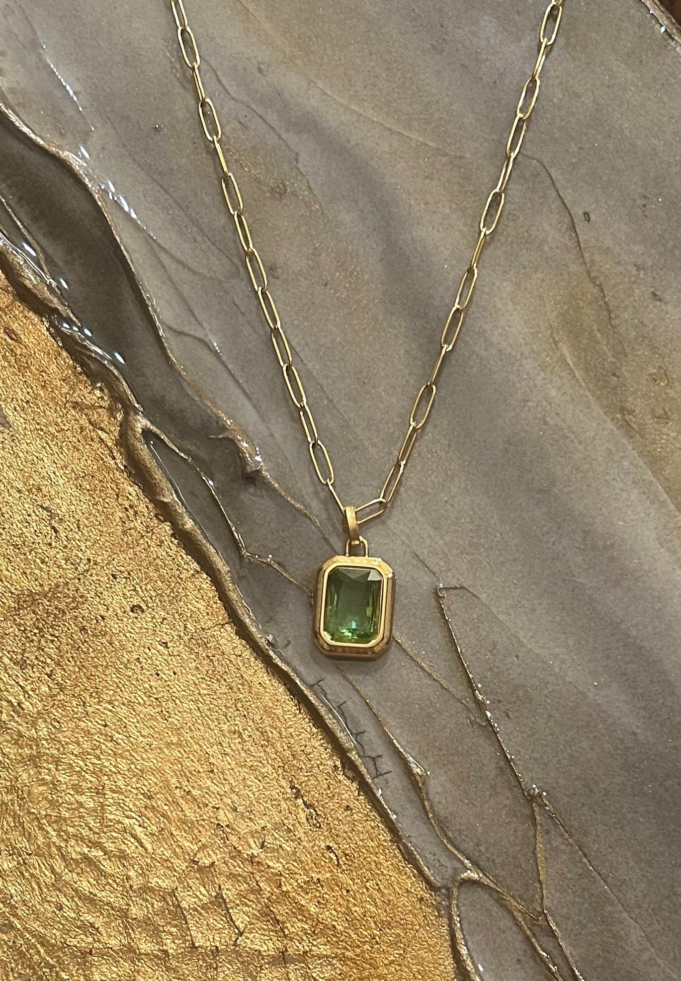 Prasiolite Charm & Gold Link Necklace