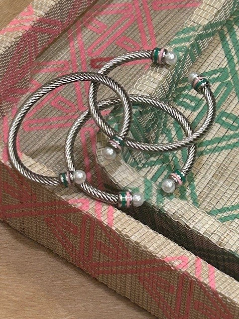 Pink & Green Cable Cuff Bracelet