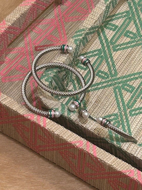 Pink & Green Cable Cuff Bracelet