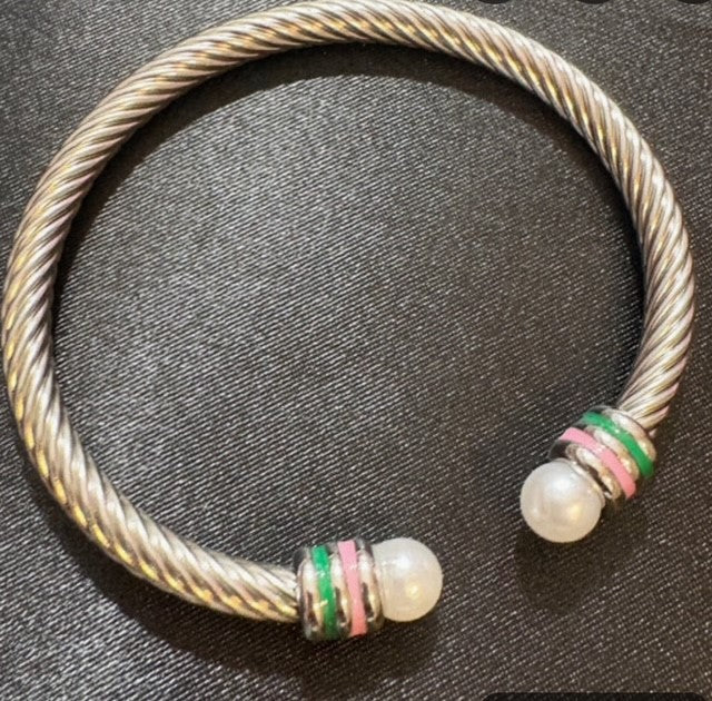 Pink & Green Cable Cuff Bracelet