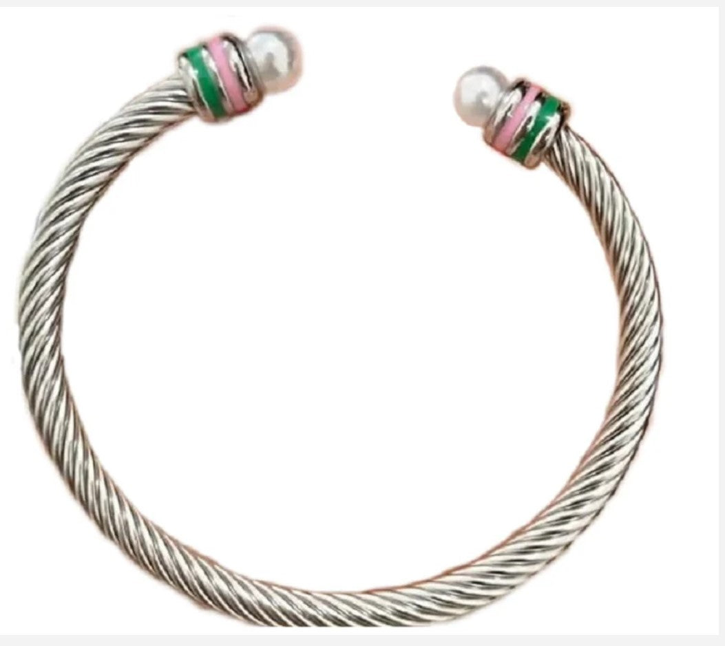 Pink & Green Cable Cuff Bracelet