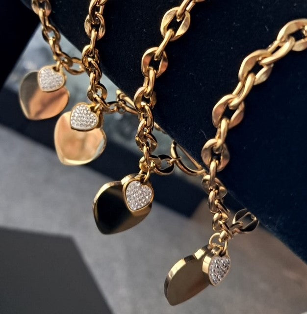 Heart Charm, Gold Link Toggle Bracelet