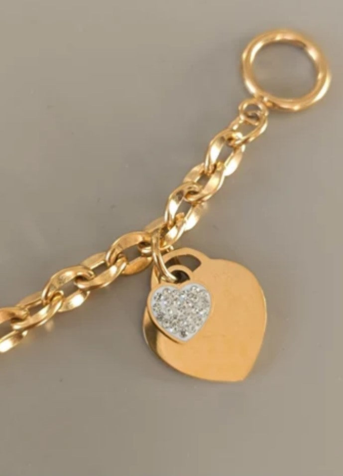 Heart Charm, Gold Link Toggle Bracelet