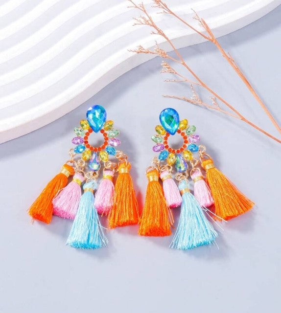 Blue & Orange Tassel Earrings