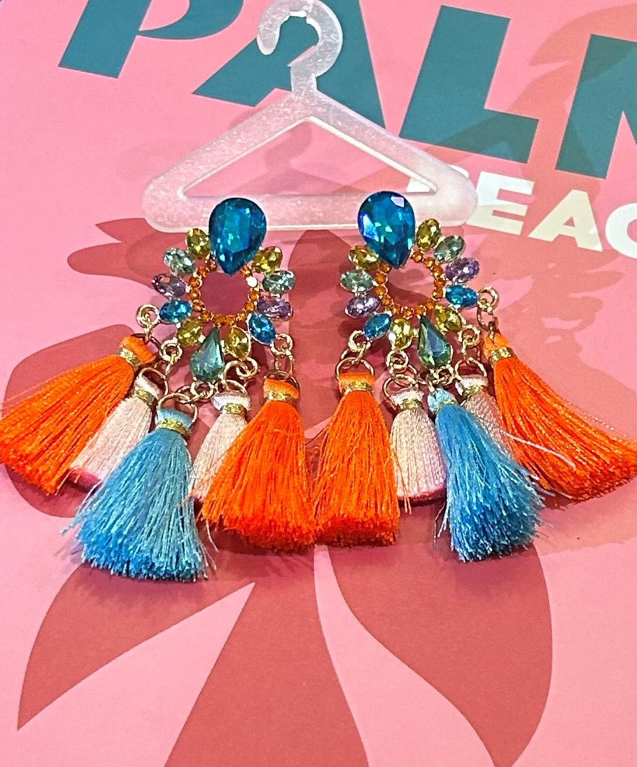 Blue & Orange Tassel Earrings