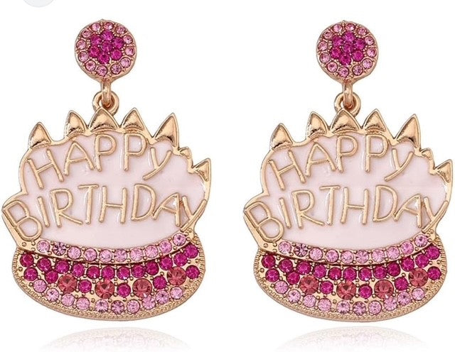 Pink & White Birthday Cake Earrings