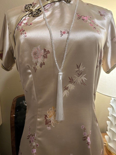 White Crystal Tassel Necklace