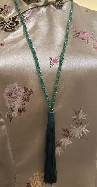 Green Crystal Tassel Necklace