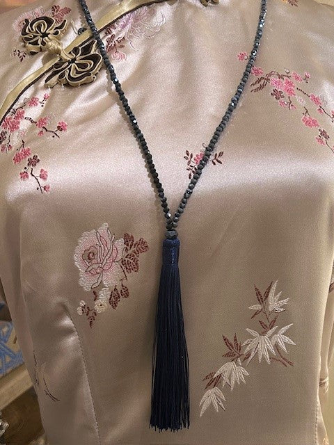 Navy Crystal Tassel Necklace