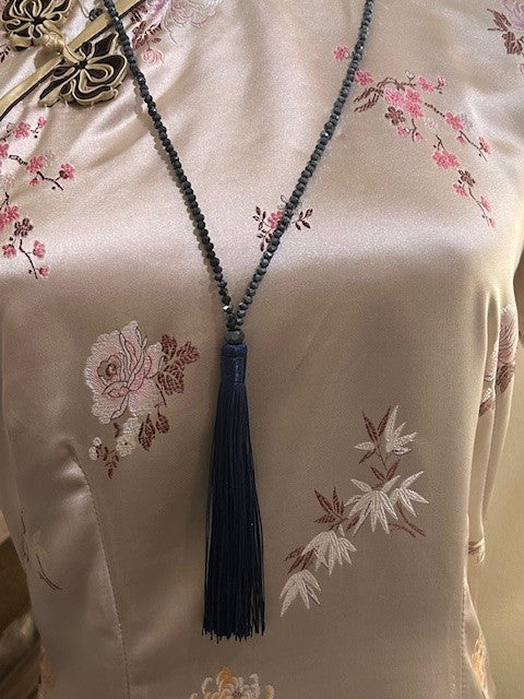 Navy Crystal Tassel Necklace