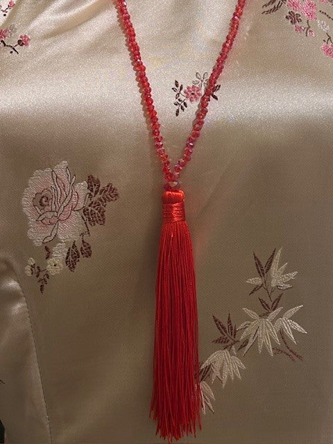 Red Crystal Tassel Necklace