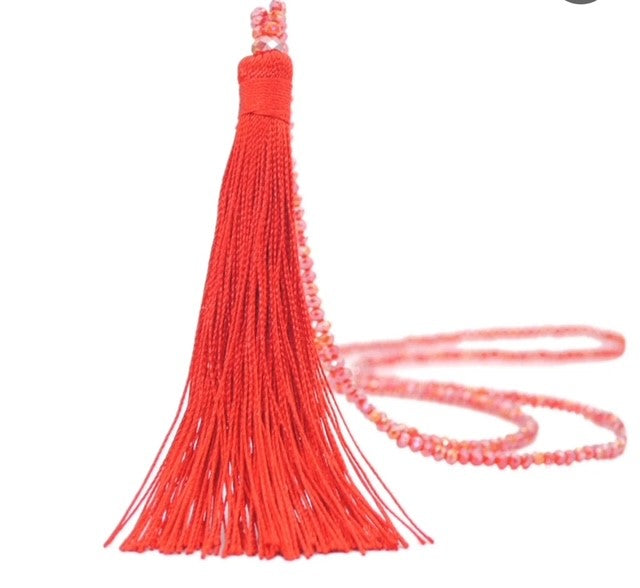 Red Crystal Tassel Necklace