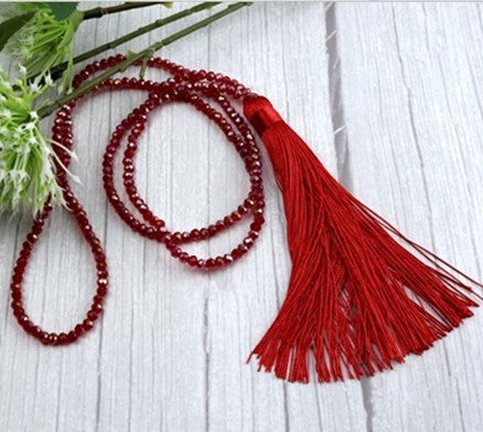 Red Crystal Tassel Necklace