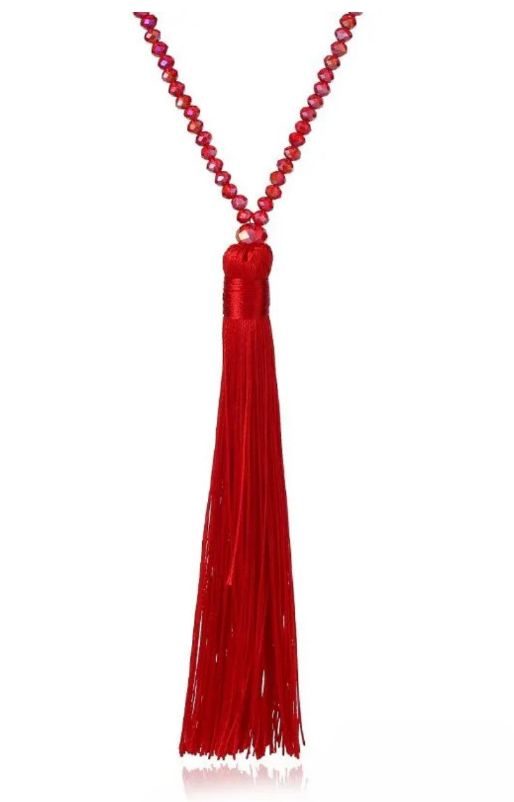 Red Crystal Tassel Necklace