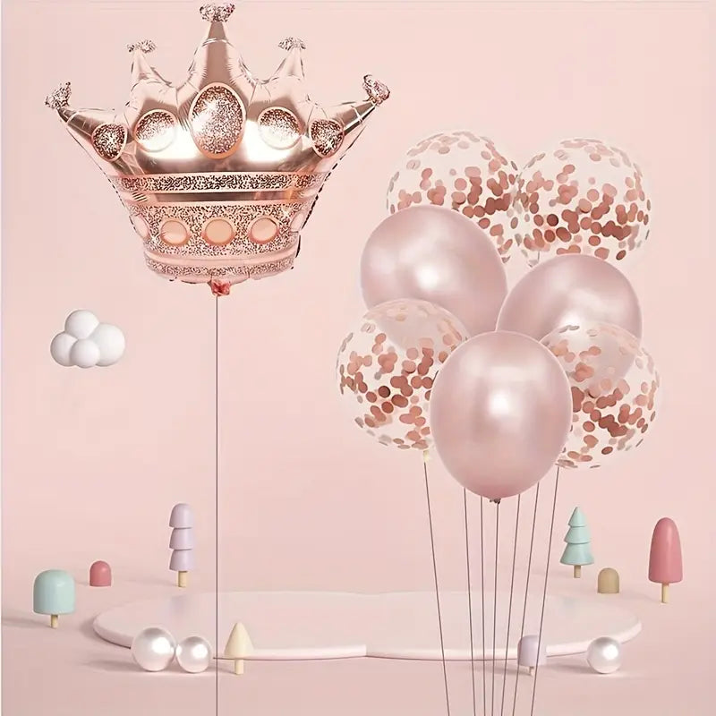 8PCS Rose Golden Crown Aluminum Film Balloon Set