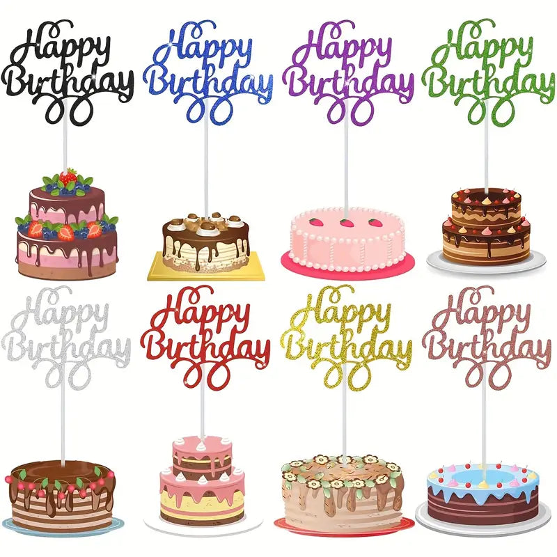 40pcs Glitter Happy Birthday Cake Toppers