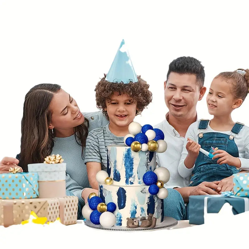 32-Piece Blue and Golden Spherical Cake Topper Set
