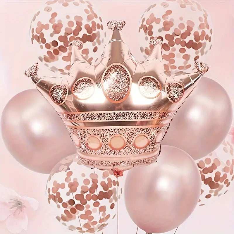 8PCS Rose Golden Crown Aluminum Film Balloon Set