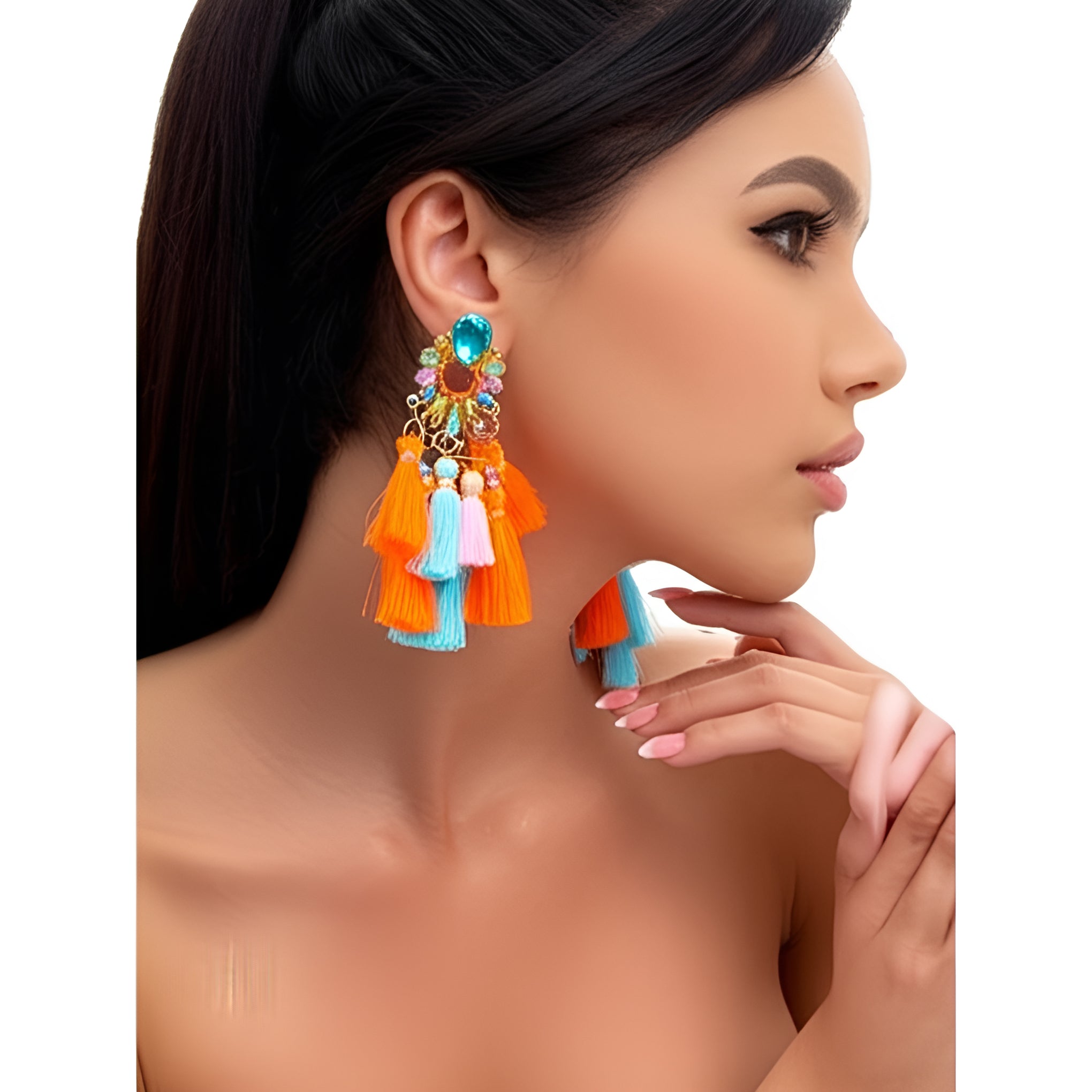 Blue & Orange Tassel Earrings
